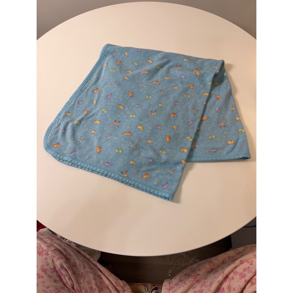 Carter's Receiving Blanket Kids OS Blue Excellent Safari Animal Reversible Knit